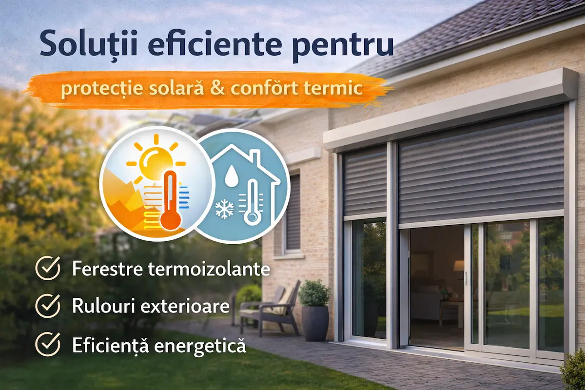 Soluții de protecție solară și confort termic pentru o locuință modernă, cu ferestre termoizolante și rulouri exterioare