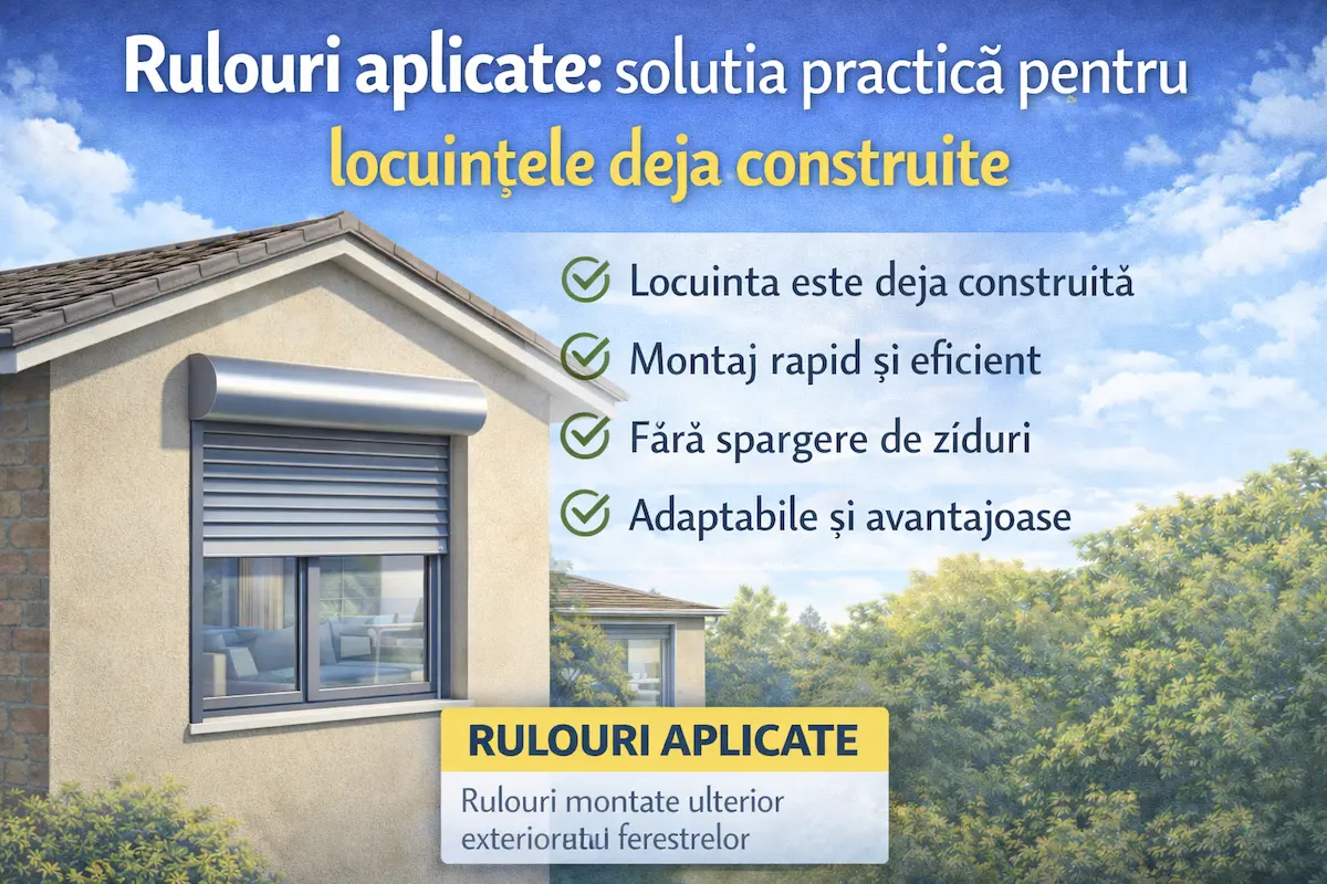 Rulouri aplicate – montaj rapid fără intervenții în structură Rulouri aplicate montate la exteriorul ferestrei, soluție practică pentru locuințe deja construite